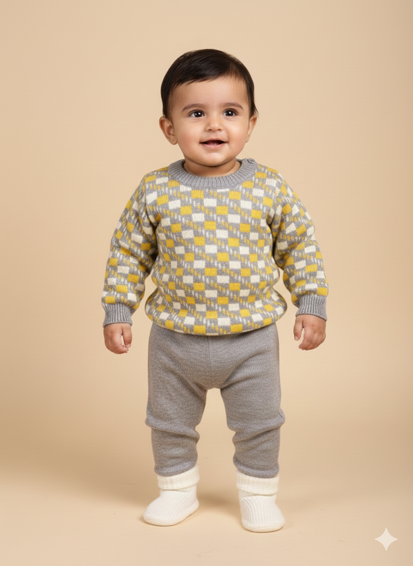 Rabbit wool suiting grey yellow